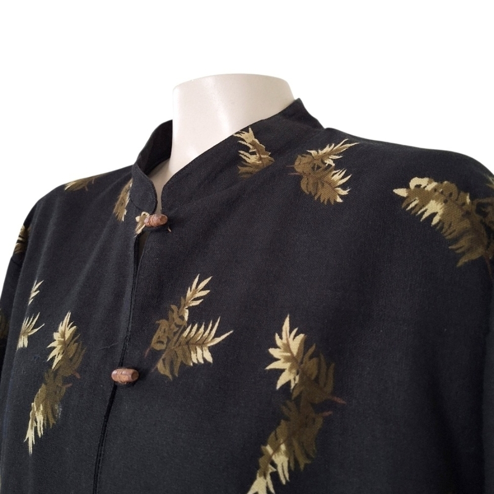 Vintage Asian-Inspired Jacket Safari Print Border Frog Closure Cotton Linen XL - Picture 4 of 7